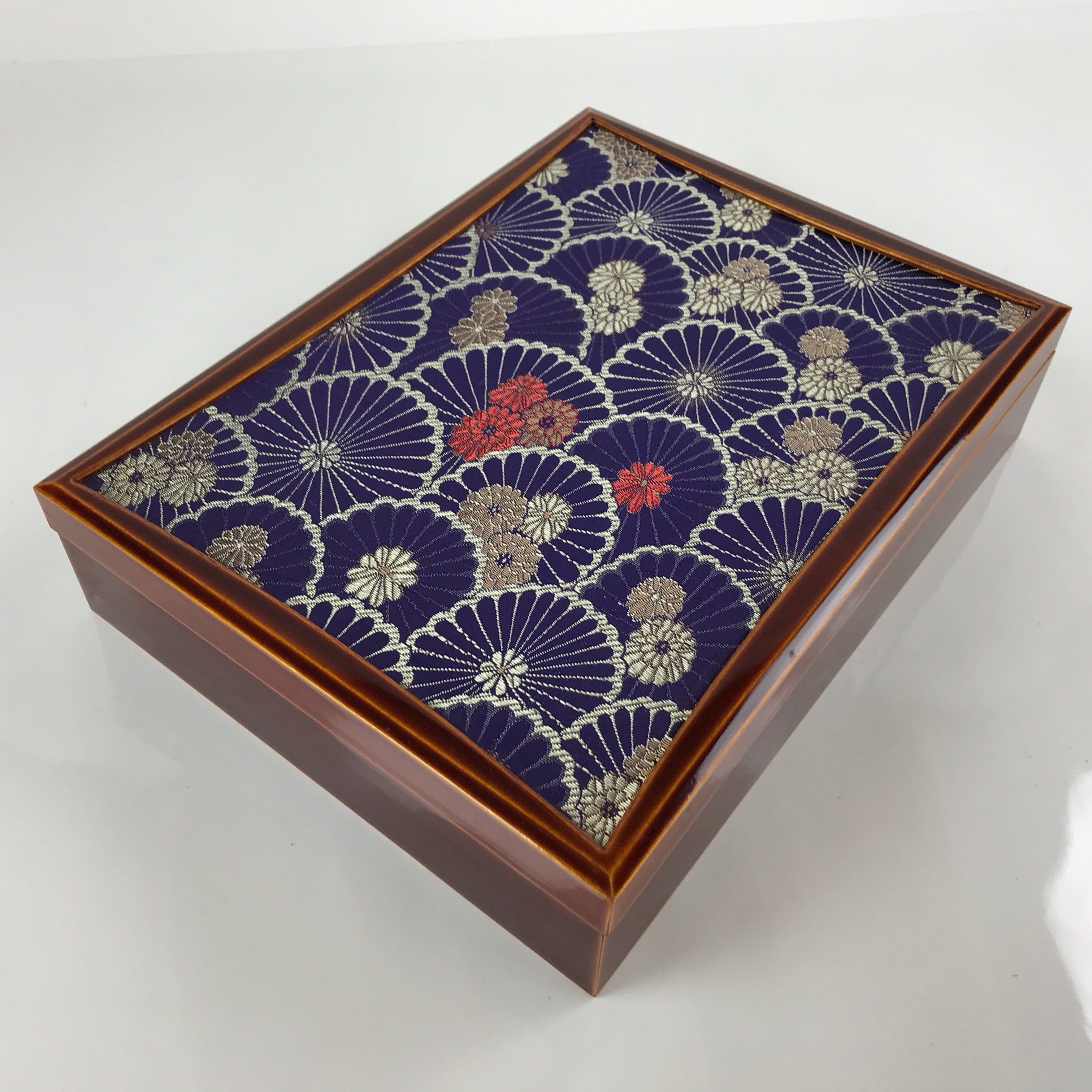 Japanese Lacquered Wooden Lidded Fumibako Letter Box Vtg Silk Shunkei Nuri FB81