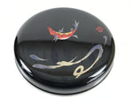 Japanese Lacquered Wooden Lidded Rice Container Vtg Bento Box Black Fish L370