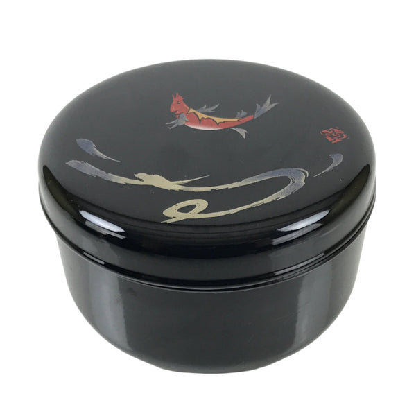 black box fish box Japanese Lacquered Wooden Lidded Rice Container Vtg Bento Box Black Fi