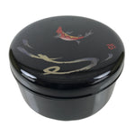 Japanese Lacquered Wooden Lidded Rice Container Vtg Bento Box Black Fish L373