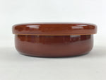 Japanese Lacquered Wooden Lidded Serving Bowl Vtg Brown Shunkei-Nuri LWB76