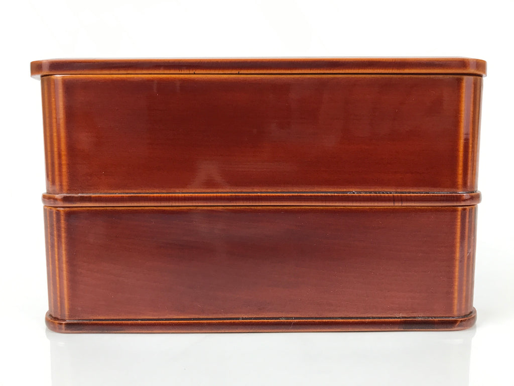 Japanese Lacquered Wooden Lunch Box Bento Jubako Shunkei Two Tiers Brown L557