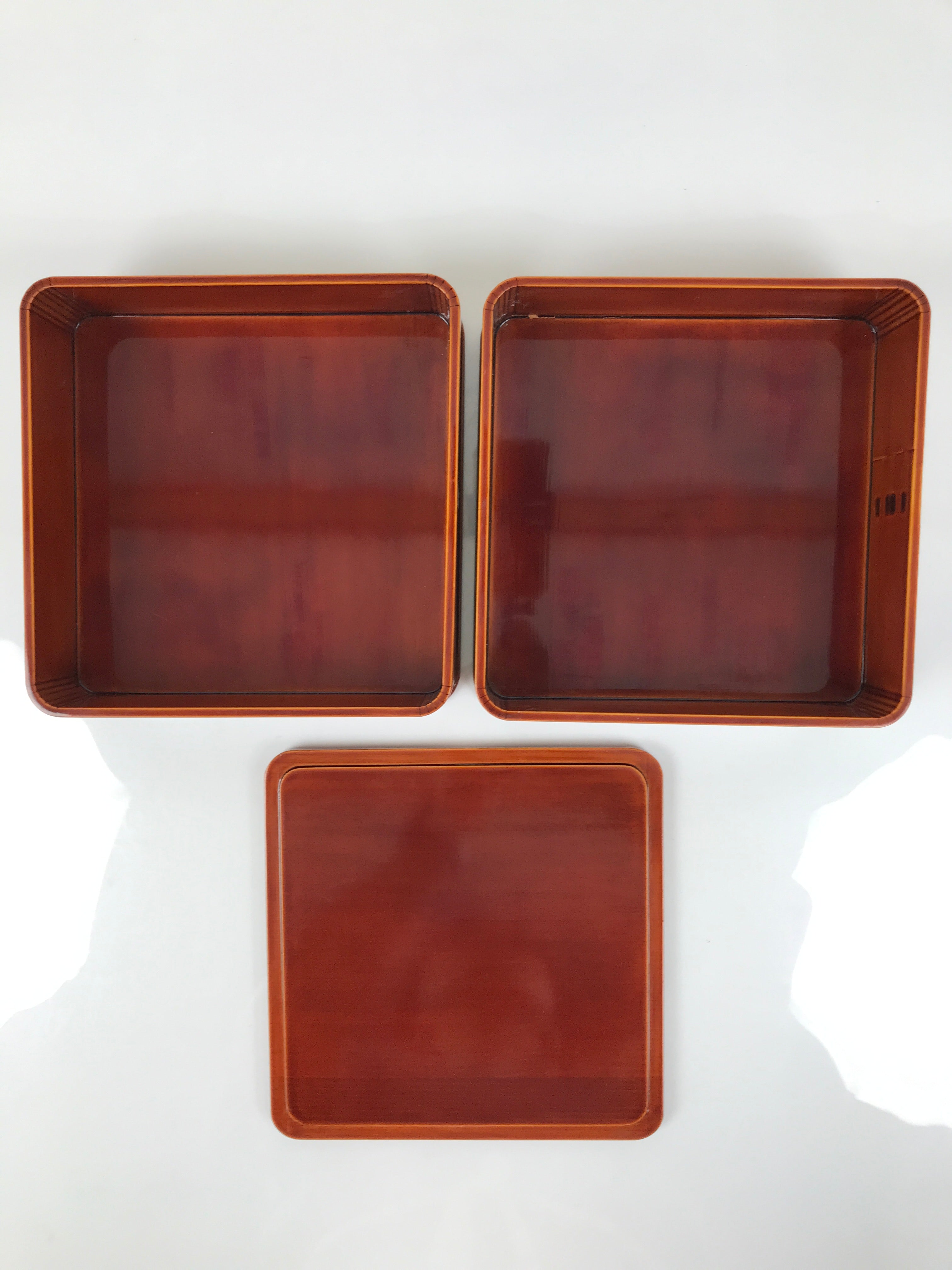 Japanese Lacquered Wooden Lunch Box Bento Jubako Shunkei Two Tiers Brown L557