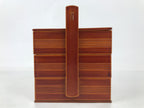 Japanese Lacquered Wooden Lunch Box Bento Shunkei Two Tiers Brown Handle L490
