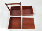 Japanese Lacquered Wooden Lunch Box Bento Shunkei Two Tiers Brown Handle L490
