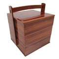 Japanese Lacquered Wooden Lunch Box Bento Shunkei Two Tiers Brown Handle L490