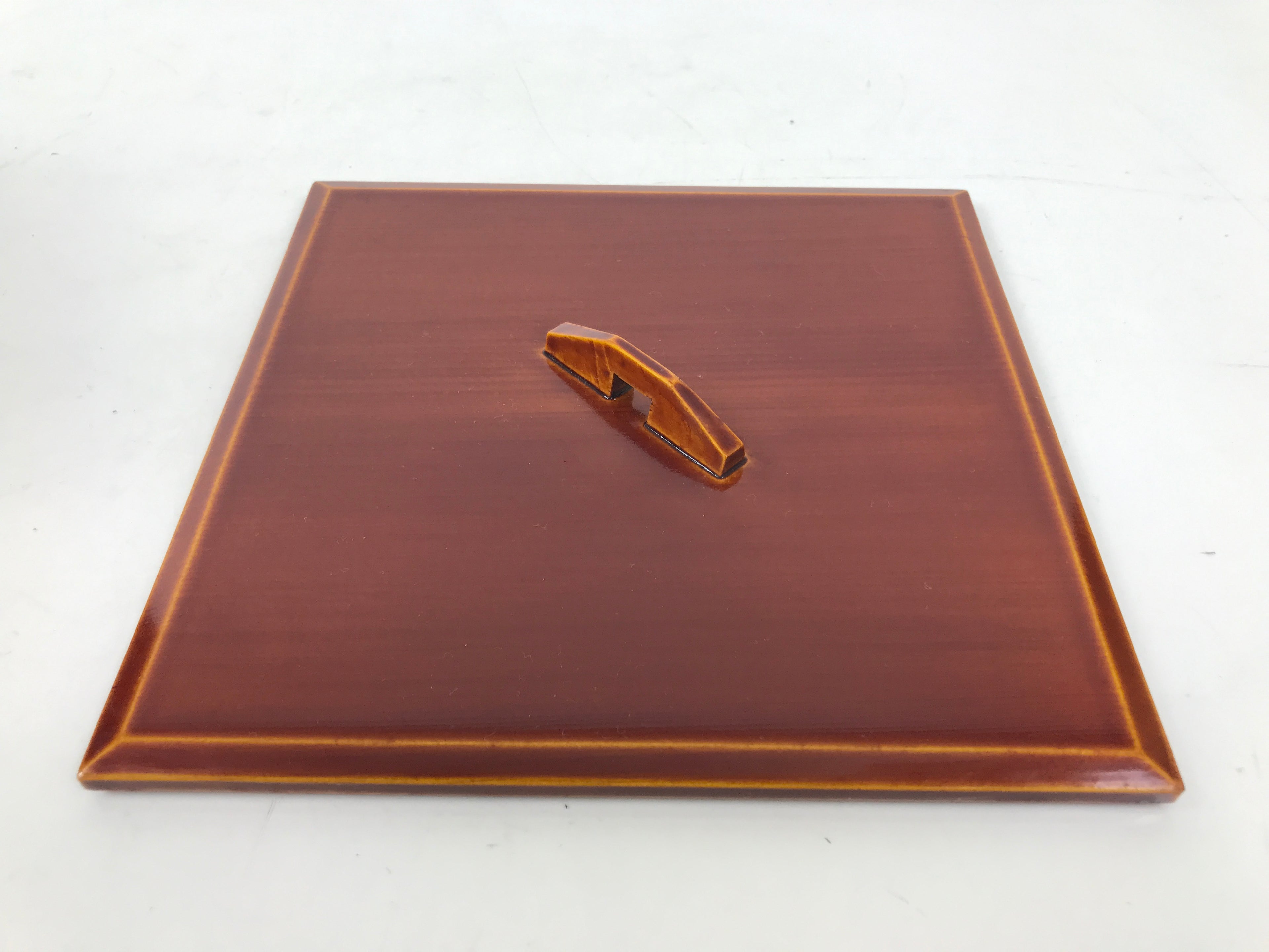 Japanese Lacquered Wooden Lunch Box Bento Shunkei Two Tiers Brown Handle LWB165