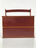 Japanese Lacquered Wooden Lunch Box Bento Shunkei Two Tiers Brown Handle LWB165