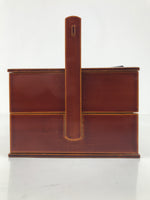 Japanese Lacquered Wooden Lunch Box Bento Shunkei Two Tiers Brown Handle LWB165