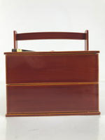 Japanese Lacquered Wooden Lunch Box Bento Shunkei Two Tiers Brown Handle LWB165