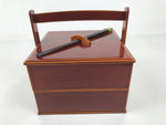 Japanese Lacquered Wooden Lunch Box Bento Shunkei Two Tiers Brown Handle LWB165