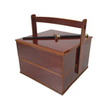 Japanese Lacquered Wooden Lunch Box Bento Shunkei Two Tiers Brown Handle LWB165