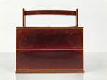 Japanese Lacquered Wooden Lunch Box Bento Shunkei Two Tiers Brown Handle LWB178