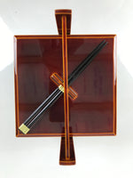 Japanese Lacquered Wooden Lunch Box Bento Shunkei Two Tiers Brown Handle LWB178