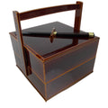 Japanese Lacquered Wooden Lunch Box Bento Shunkei Two Tiers Brown Handle LWB178