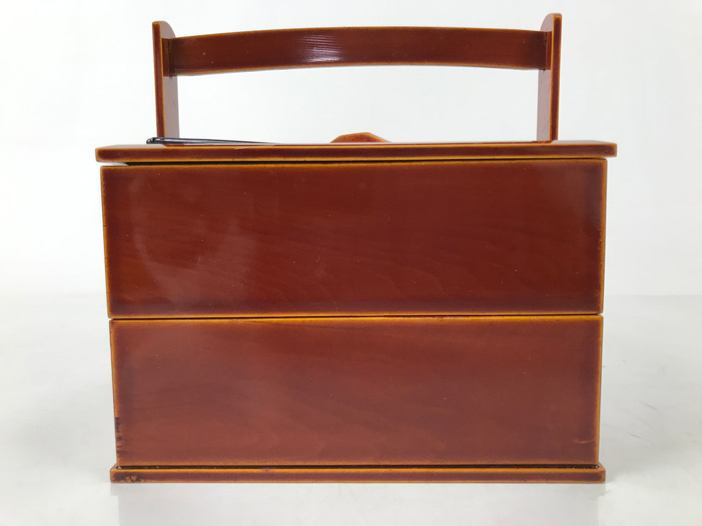 Japanese Lacquered Wooden Lunch Box Bento Vtg Shunkei Chopsticks Brown LWB113