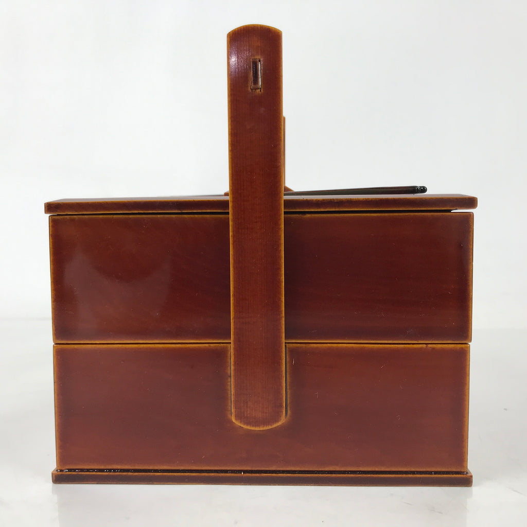 Japanese Lacquered Wooden Lunch Box Bento Vtg Shunkei Chopsticks Brown LWB113