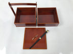 Japanese Lacquered Wooden Lunch Box Bento Vtg Shunkei Chopsticks Brown LWB113