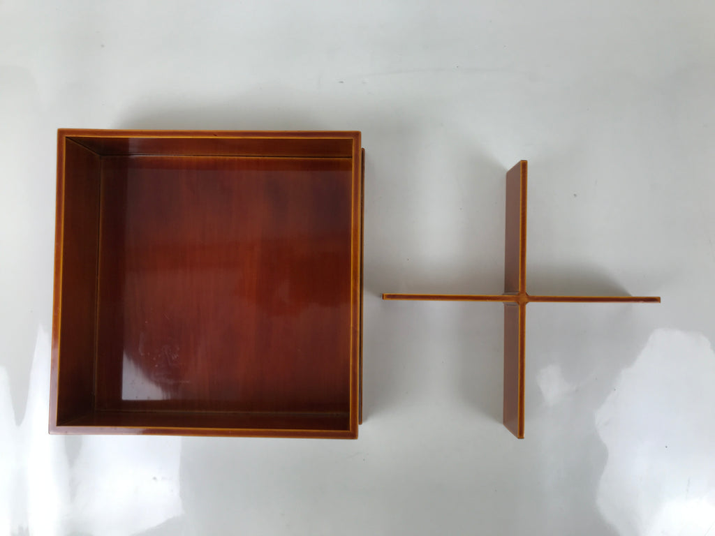 Japanese Lacquered Wooden Lunch Box Bento Vtg Shunkei-Nuri One Tier Brown L394