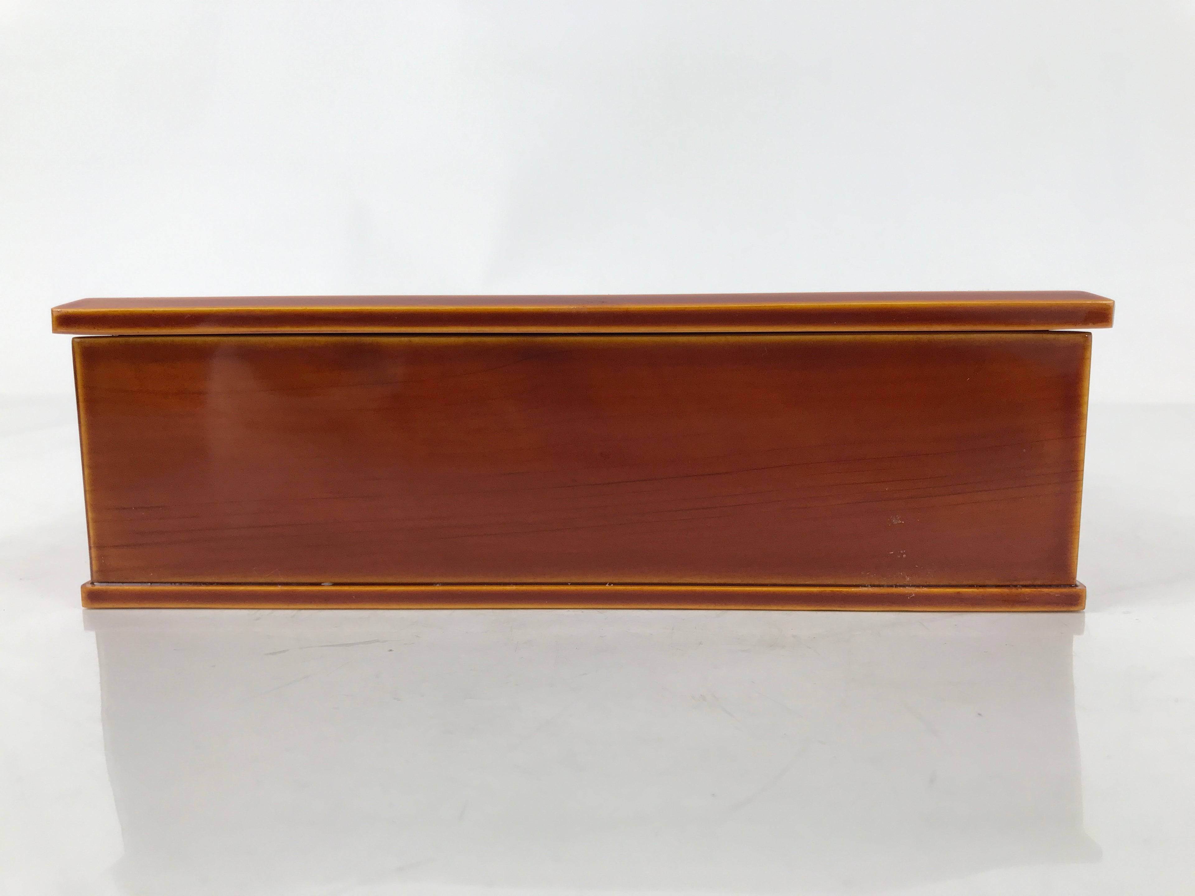 Japanese Lacquered Wooden Lunch Box Bento Vtg Shunkei-Nuri One Tier Brown L394