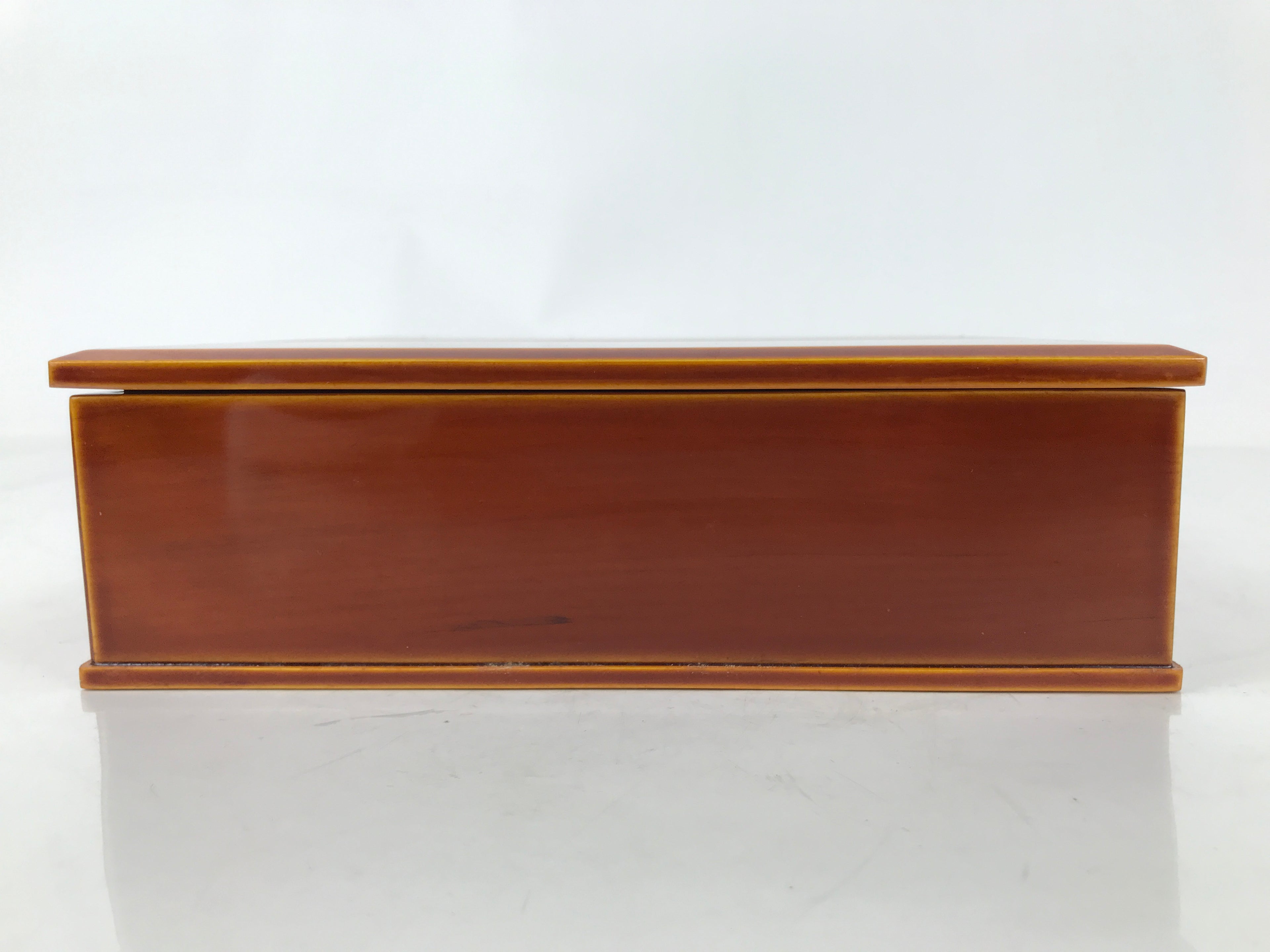 Japanese Lacquered Wooden Lunch Box Bento Vtg Shunkei-Nuri One Tier Brown L394