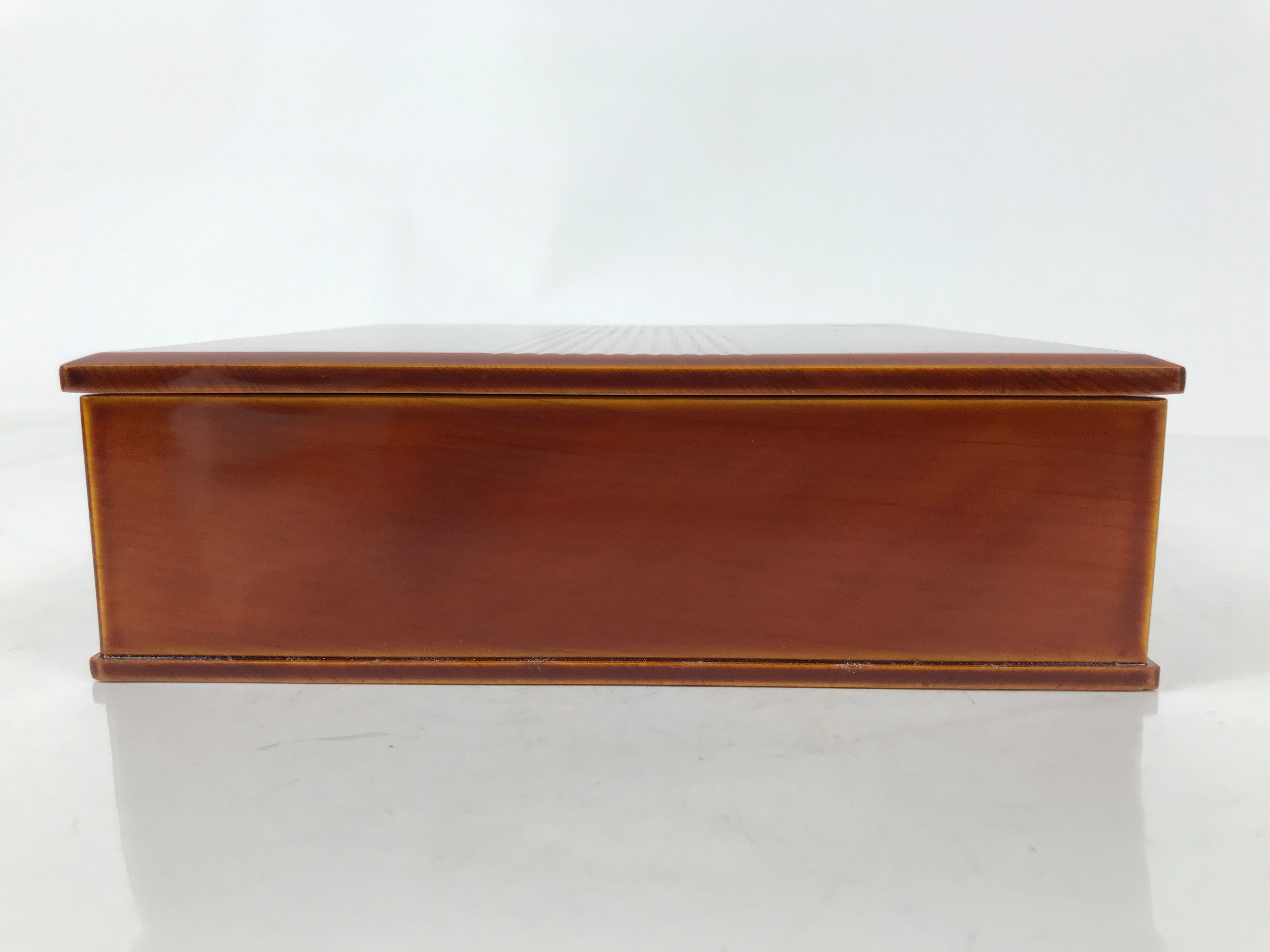 Japanese Lacquered Wooden Lunch Box Bento Vtg Shunkei-Nuri One Tier Brown L394
