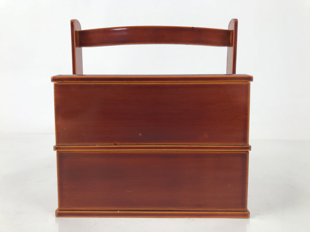 Japanese Lacquered Wooden Lunch Box Bento Vtg Shunkei Two Tiers Brown LWB115