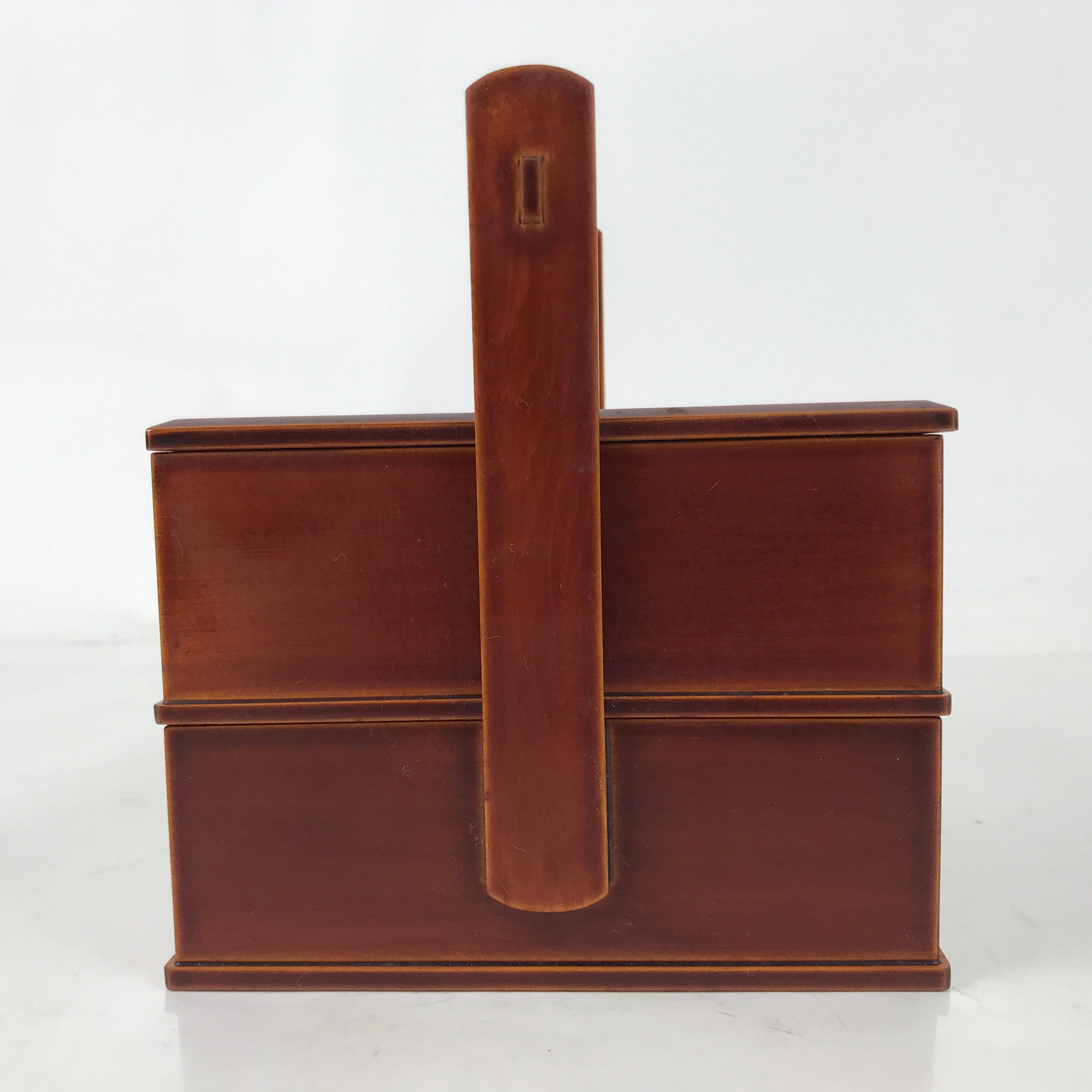 Japanese Lacquered Wooden Lunch Box Bento Vtg Shunkei Two Tiers Brown LWB115