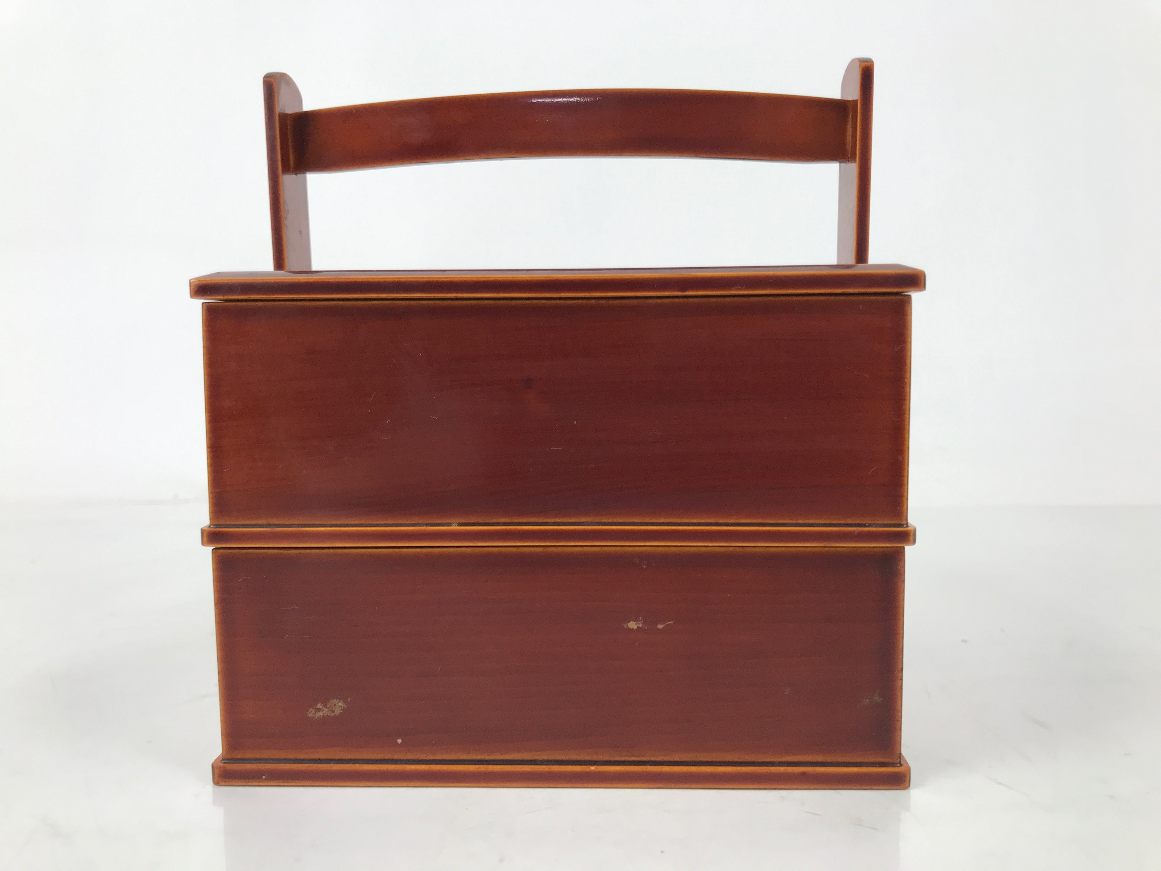 Japanese Lacquered Wooden Lunch Box Bento Vtg Shunkei Two Tiers Brown LWB115