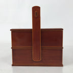 Japanese Lacquered Wooden Lunch Box Bento Vtg Shunkei Two Tiers Brown LWB115