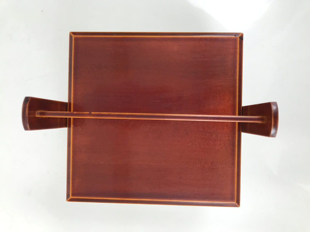 Japanese Lacquered Wooden Lunch Box Bento Vtg Shunkei Two Tiers Brown LWB115