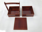 Japanese Lacquered Wooden Lunch Box Bento Vtg Shunkei Two Tiers Brown LWB115