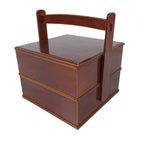 Japanese Lacquered Wooden Lunch Box Bento Vtg Shunkei Two Tiers Brown LWB115