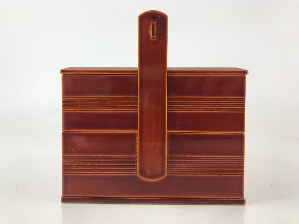 Japanese Lacquered Wooden Lunch Box Lidded Bento Jubako 2 Tiers Kashiki UR914