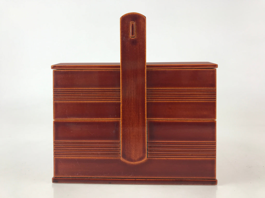 Japanese Lacquered Wooden Lunch Box Lidded Bento Jubako 2 Tiers Kashiki UR914
