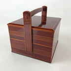 Japanese Lacquered Wooden Lunch Box Lidded Bento Jubako 2 Tiers Kashiki UR914