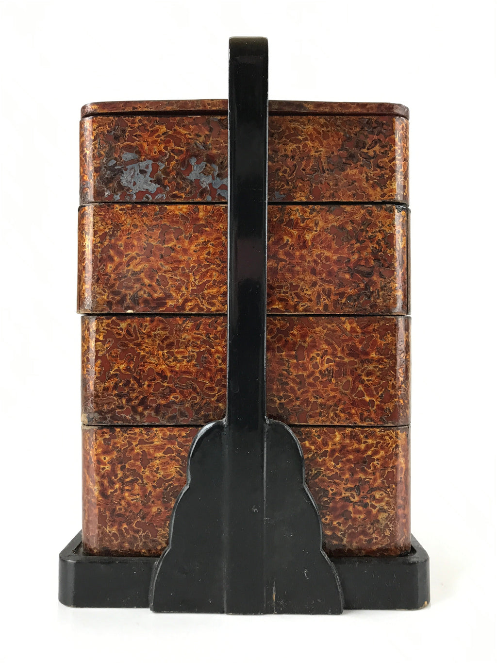 Japanese Lacquered Wooden Lunch Box Lidded Bento Vtg 4 Tiers Handle Wakasa L124