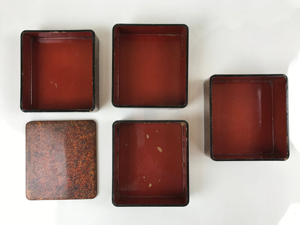 Japanese Lacquered Wooden Lunch Box Lidded Bento Vtg 4 Tiers Handle Wakasa L124