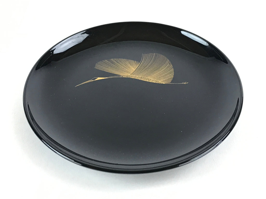 Japanese Lacquered Wooden Meimeizara Plate Vtg Sara Makie Tsuru Crane Black L10
