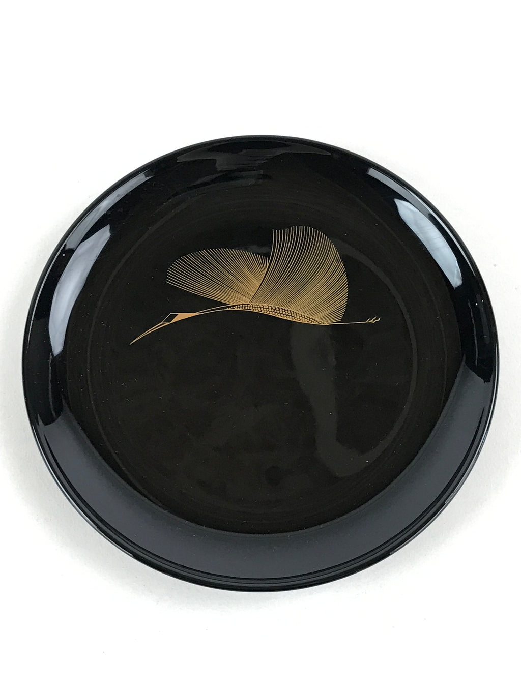Japanese Lacquered Wooden Meimeizara Plate Vtg Sara Makie Tsuru Crane Black L10