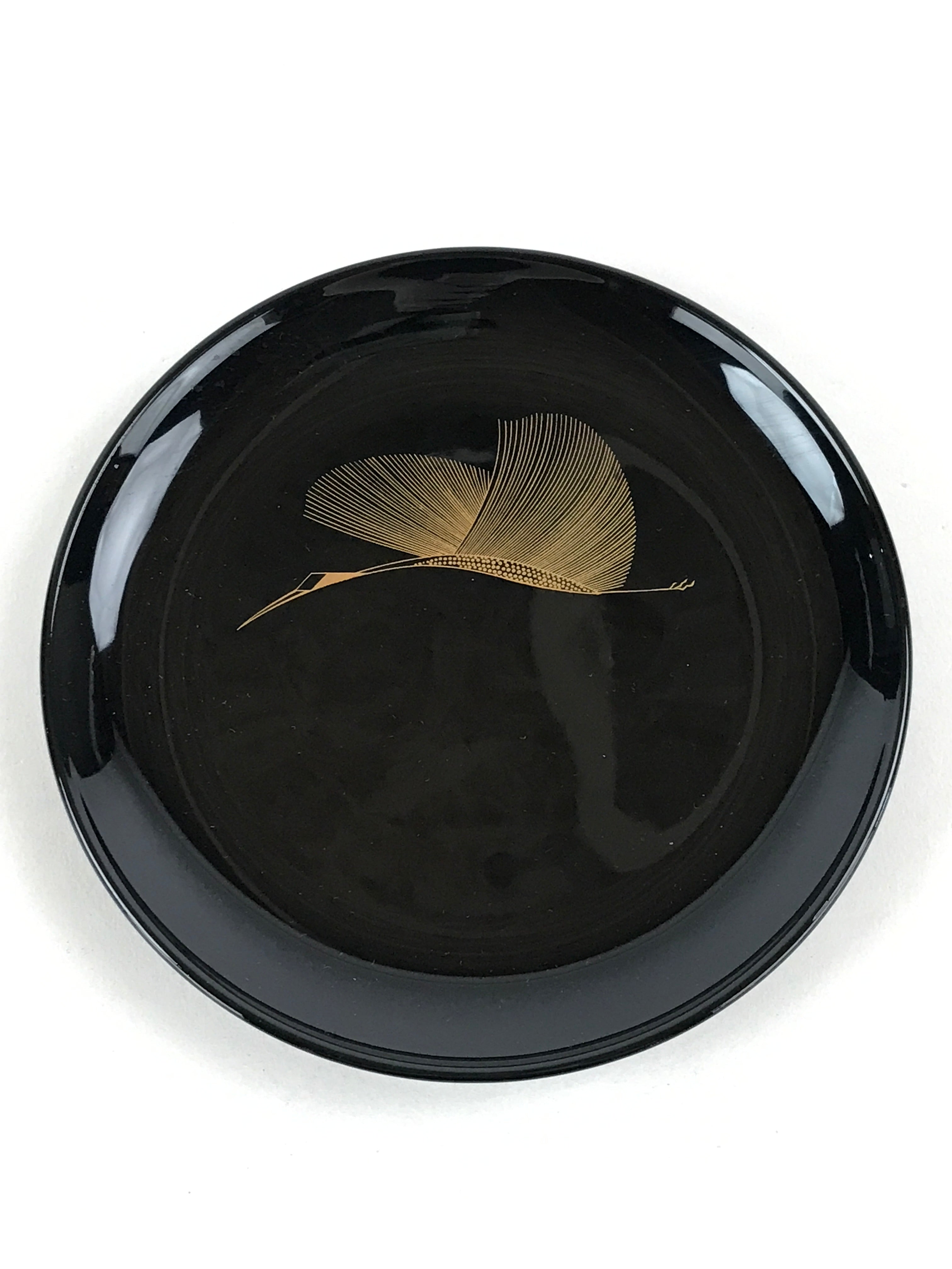 Japanese Lacquered Wooden Meimeizara Plate Vtg Sara Makie Tsuru Crane Black L10