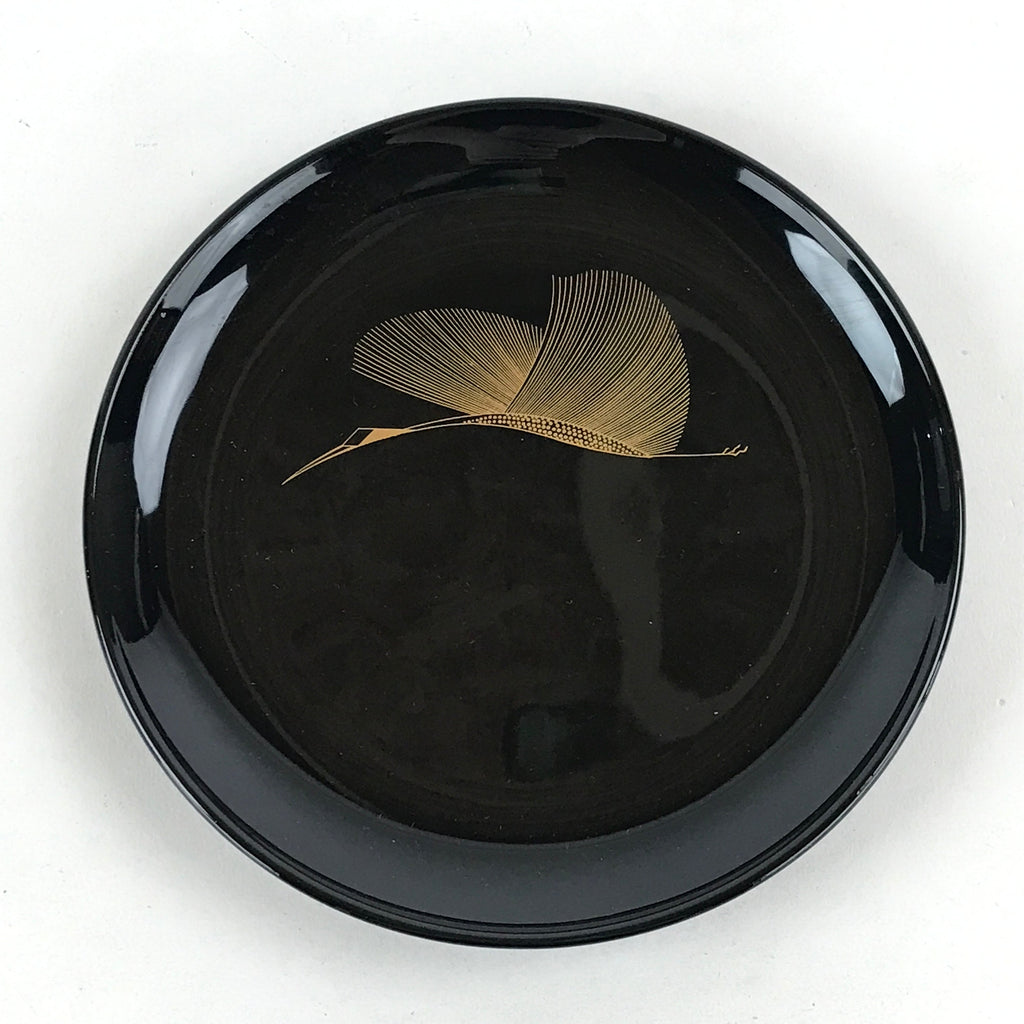 Japanese Lacquered Wooden Meimeizara Plate Vtg Sara Makie Tsuru Crane Black L10