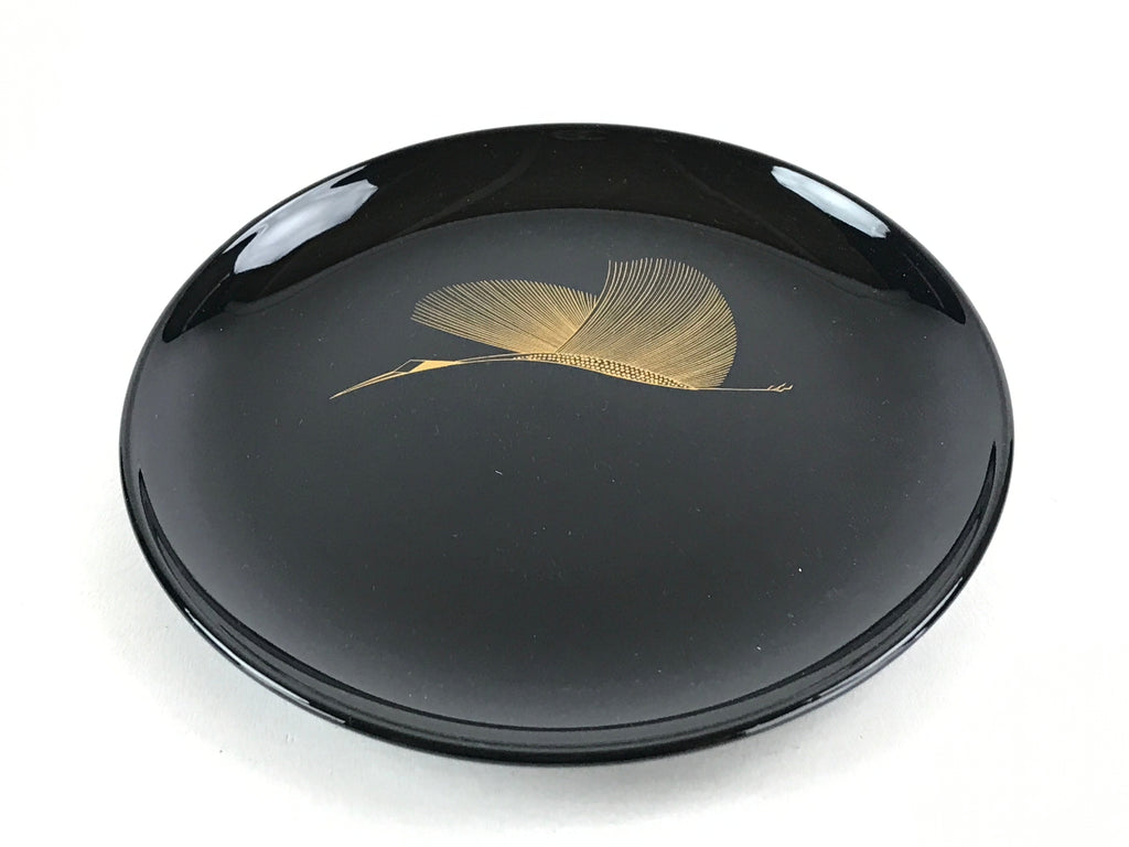 Japanese Lacquered Wooden Meimeizara Plate Vtg Sara Makie Tsuru Crane Black L5