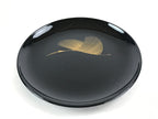 Japanese Lacquered Wooden Meimeizara Plate Vtg Sara Makie Tsuru Crane Black L5