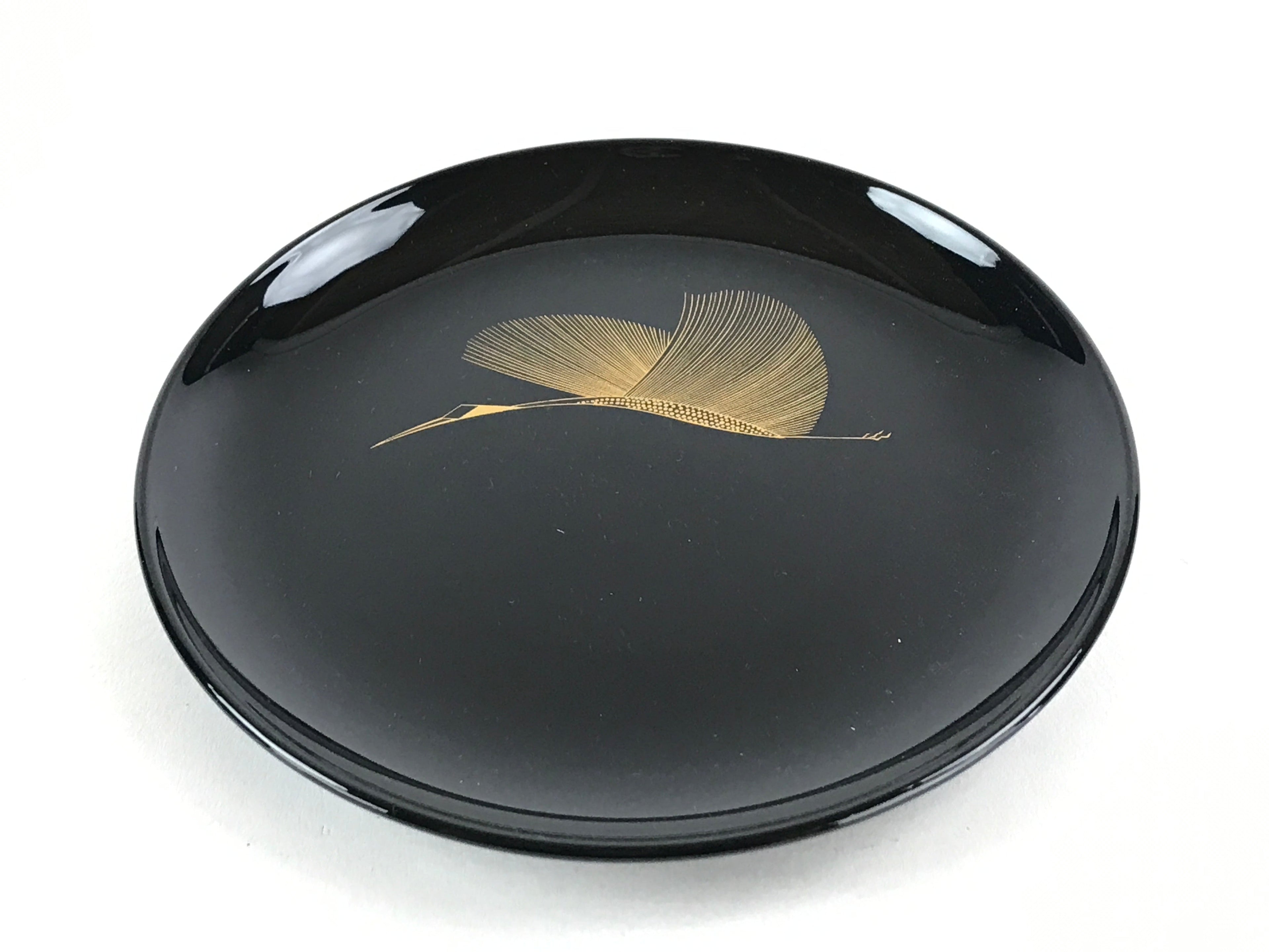 Japanese Lacquered Wooden Meimeizara Plate Vtg Sara Makie Tsuru Crane Black L5