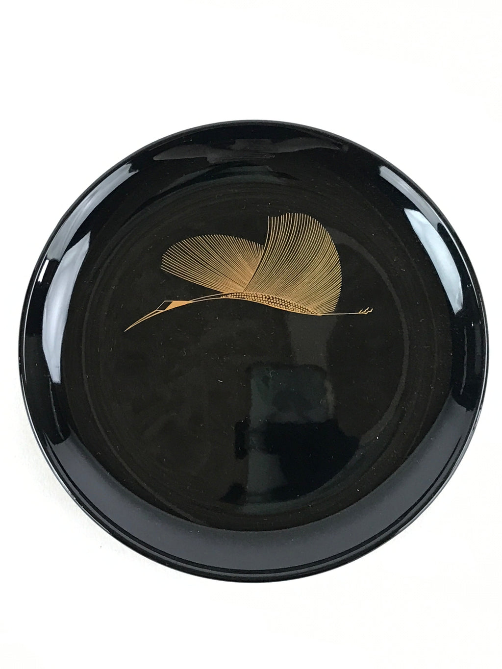 Japanese Lacquered Wooden Meimeizara Plate Vtg Sara Makie Tsuru Crane Black L5
