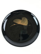 Japanese Lacquered Wooden Meimeizara Plate Vtg Sara Makie Tsuru Crane Black L5