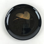 Japanese Lacquered Wooden Meimeizara Plate Vtg Sara Makie Tsuru Crane Black L5