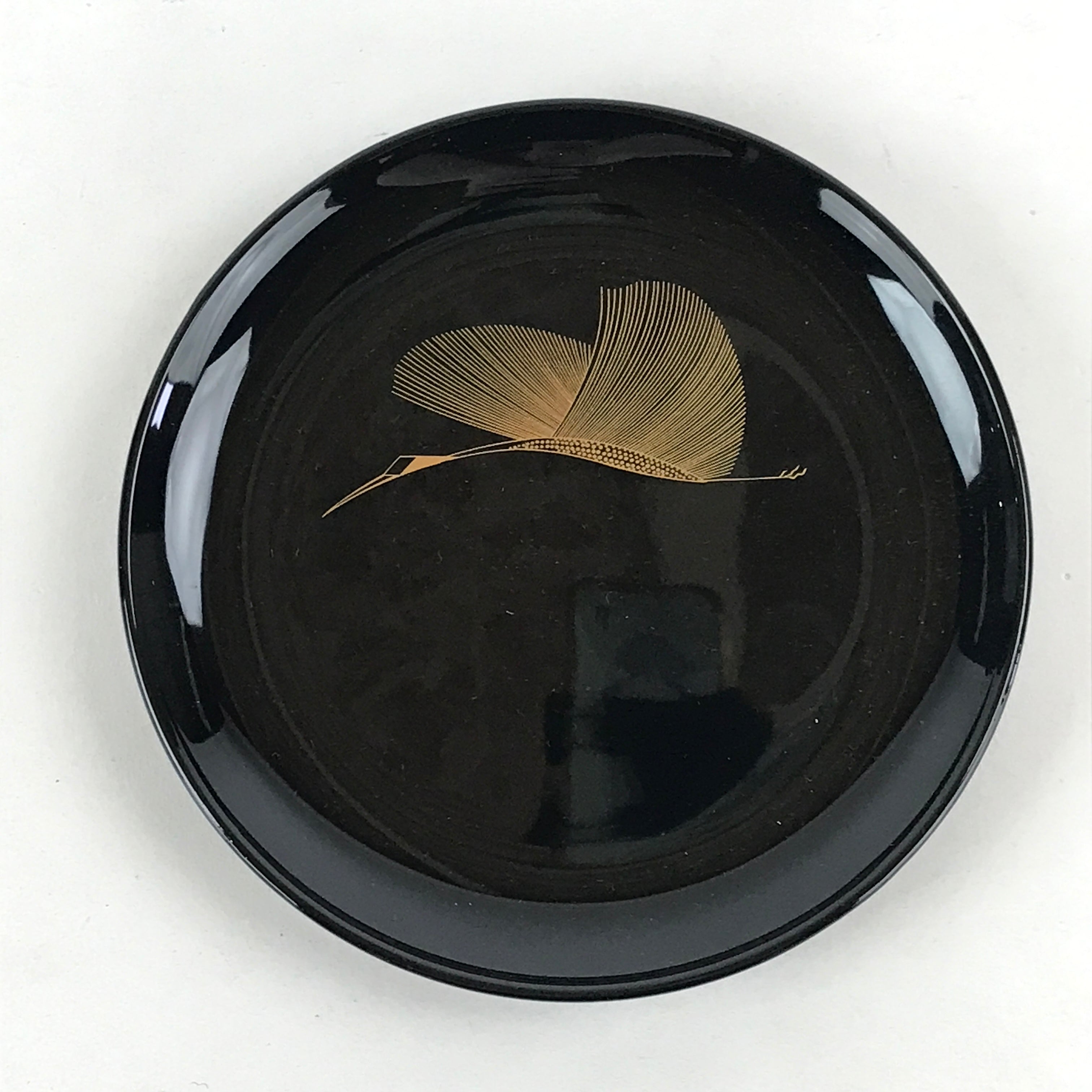 Japanese Lacquered Wooden Meimeizara Plate Vtg Sara Makie Tsuru Crane Black L5