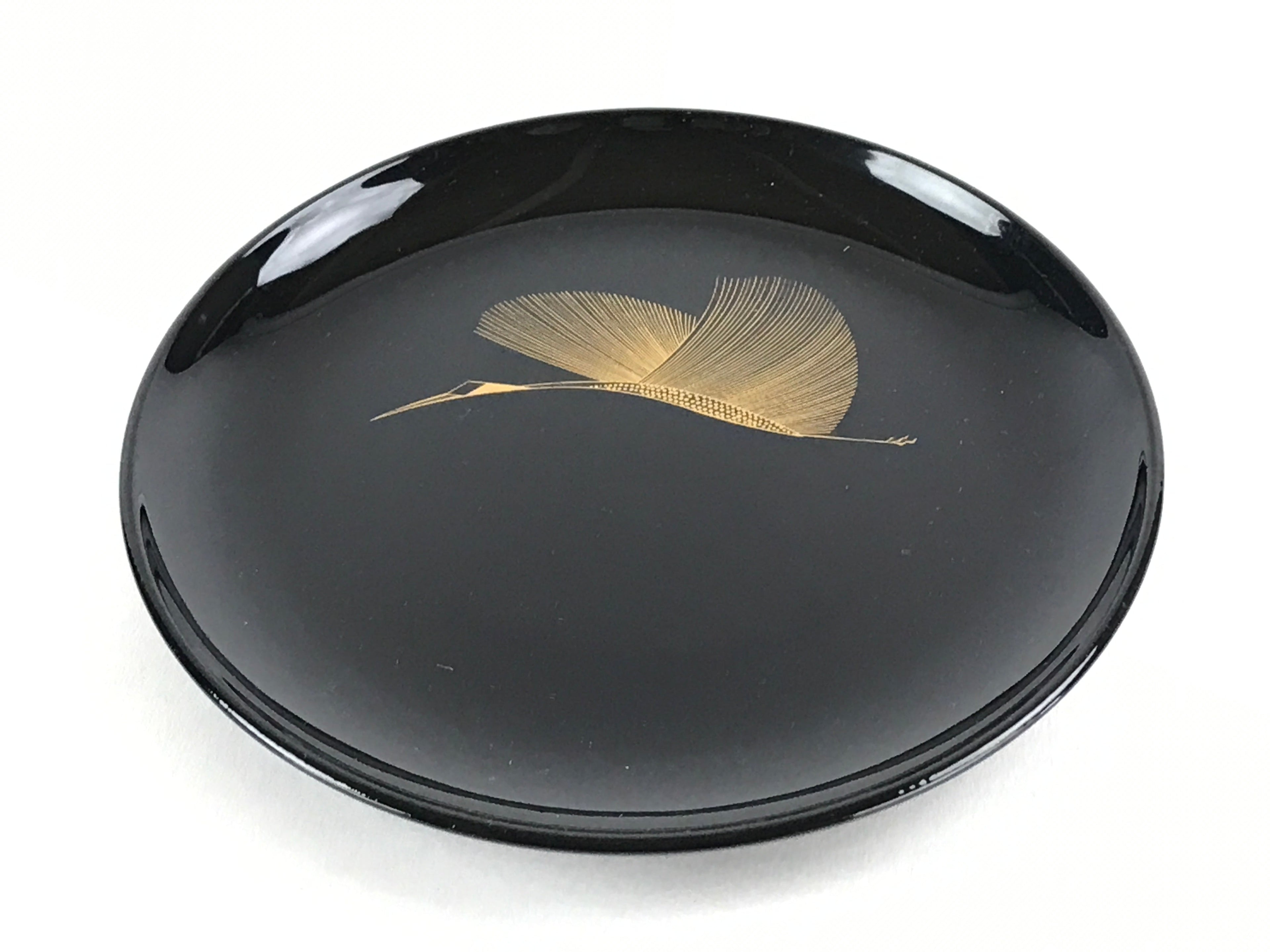 Japanese Lacquered Wooden Meimeizara Plate Vtg Sara Makie Tsuru Crane Black L6